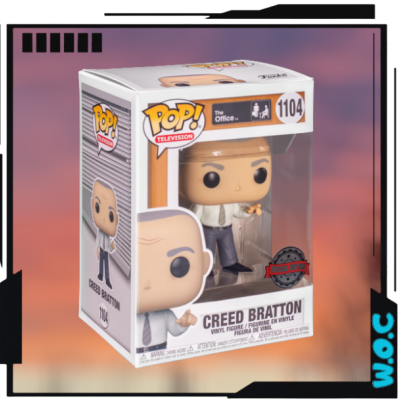 Funko Pop! Creed Bratton The Office número 1104 em caixa branca com janela transparente