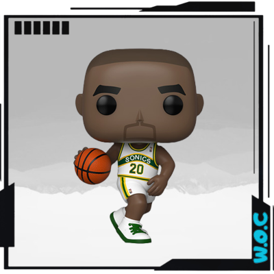 Figura Funko Pop de jogador de basquetebol com uniforme SONICS e bola