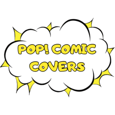Nuvem de fala preta com texto amarelo POP! COMIC COVERS