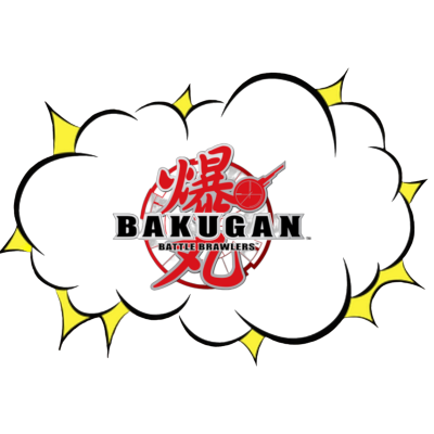 Logotipo Bakugan Battle Brawlers numa nuvem de explosão preta e amarela.