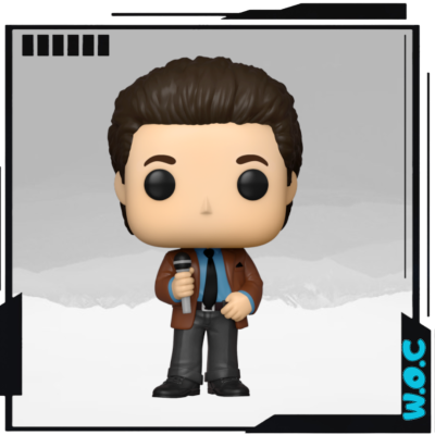 Figura Funko Pop de homem com microfone e casaco castanho