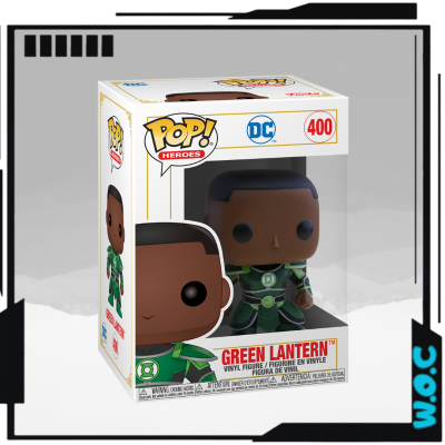 Figura Funko Pop Green Lantern na caixa branca com detalhes coloridos