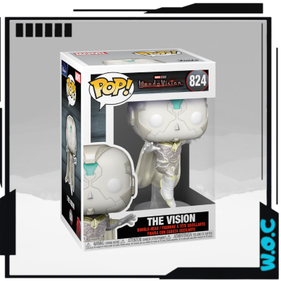 Funko Pop! The Vision da série WandaVision número 824 em caixa transparente e branca