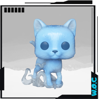 Figura colecionável de gato azul translúcido com cauda de névoa