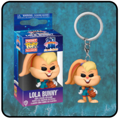 Chaveiro Funko Pop Lola Bunny de vinil com caixa azul e roxa
