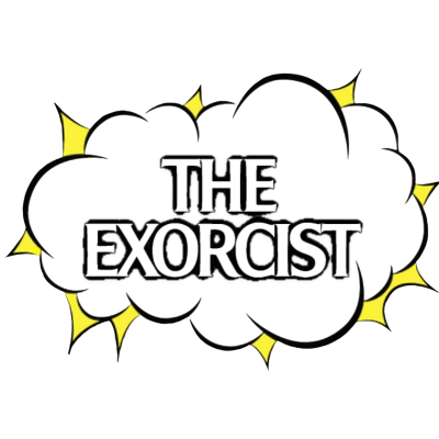 Logótipo do filme THE EXORCIST com nuvem preta e bordas amarelas