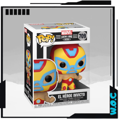 Funko Pop Marvel Lucha Libre nº709 El Héroe Invicto com máscara colorida na embalagem branca.
