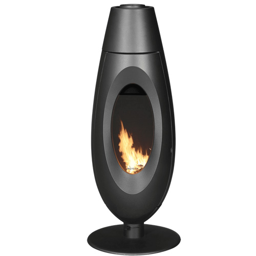 Salamandra a Lenha Invicta Ovatio Lareira portátil oval preta com chama visível através de vidro