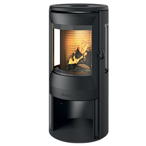 Salamandra a Lenha Invicta Neosen 3 Vidros Lareira a lenha preta cilíndrica com vidro frontal e chama visível