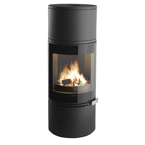 Salamandra a Lenha Invicta Alcor Lareira a lenha preta cilíndrica com vidro e fogo visível