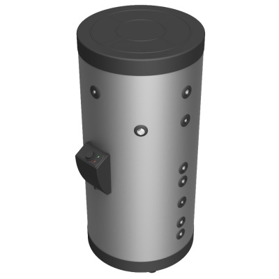 Cilindro metálico cinzento com tampa preta e orifícios redondos