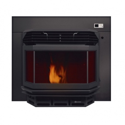 Lareira elétrica preta embutida na parede com chama simulada no vidro frontal