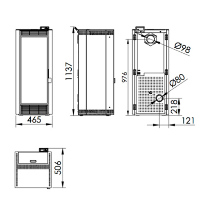 Desenho técnico de aparelho retangular com medidas em milímetros