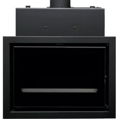 Lareira de embutir retangular preta com porta de vidro