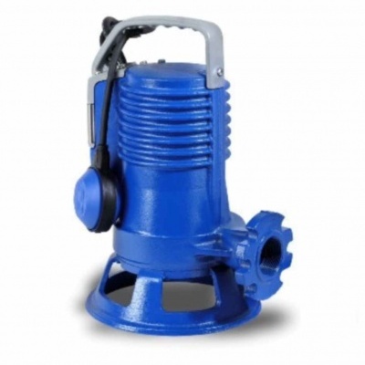 Bomba submersível azul com pega cinza e boia lateral