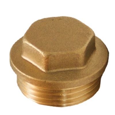 Tampão roscado em latão dourado com cabeça hexagonal