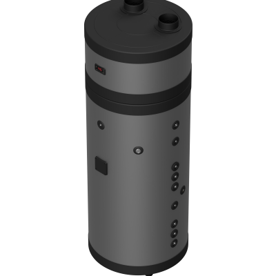 Cilindro cinzento com topo preto e display digital vermelho.