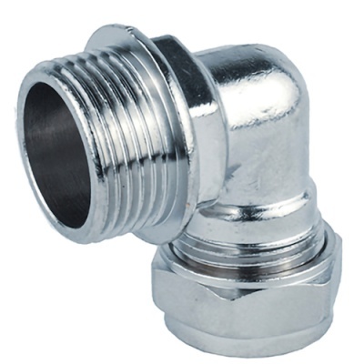 Conector metálico de ângulo com rosca externa e porca hexagonal