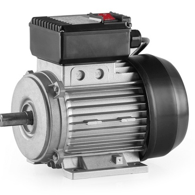 Motor elétrico prateado com caixa preta no topo