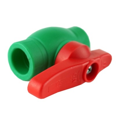 Válvula de esfera de plástico verde com alavanca vermelha