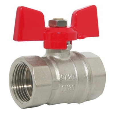 Válvula de esfera metálica com manípulo vermelho e rosca interior