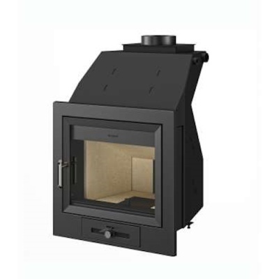 Lareira inserto de metal preto com porta de vidro transparente