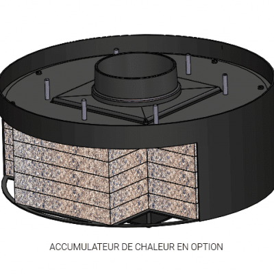 aparelho redondo preto com revestimento texturizado e texto em francês