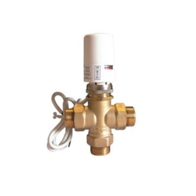 Válvula térmica em metal dourado com atuador branco