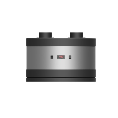 Máquina metálica prateada com detalhes pretos e visor digital