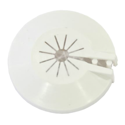 Disco de corte ou fatiador de plástico branco com lâminas metálicas em estrela