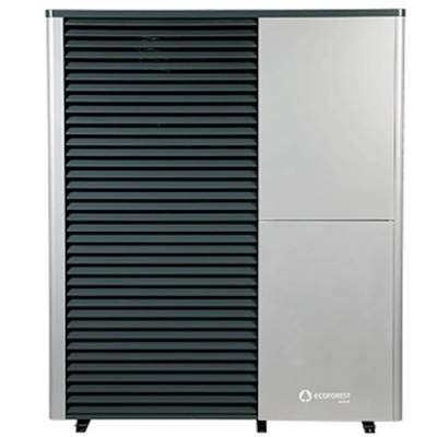 Bomba de calor Ecoforest cinza e preta com painel frontal dividido