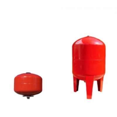 Dois vasos de pressão vermelhos, um oval e outro cilíndrico com pernas.