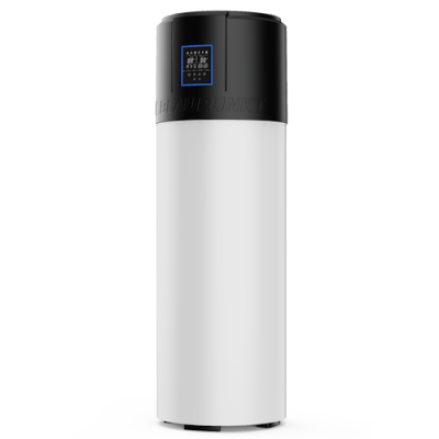 Purificador de ar cilindrico branco e preto com visor digital azul