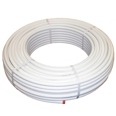 Bobina de tubo flexível branco enrolado e preso por fitas