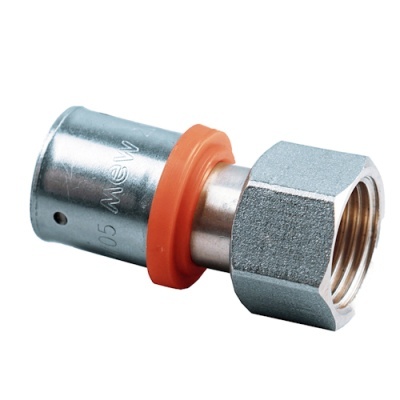 Conector metálico com anilha laranja e extremidade roscada hexagonal