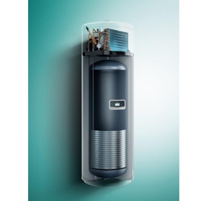 Depósito de água quente sanitária com estrutura metálica cinza e painel digital