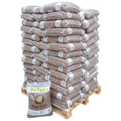 Palete com embalagens de pellets de madeira Martos