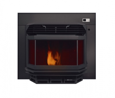 Lareira elétrica preta embutida na parede com chama simulada no vidro frontal