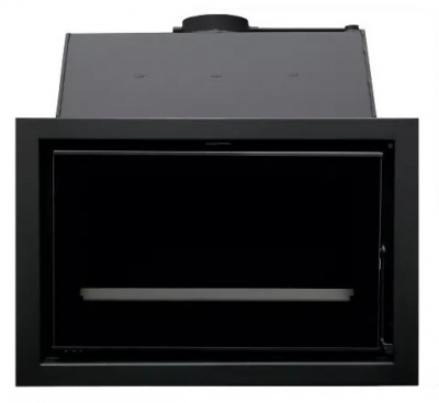 Recipiente metálico preto para lareira com porta de vidro