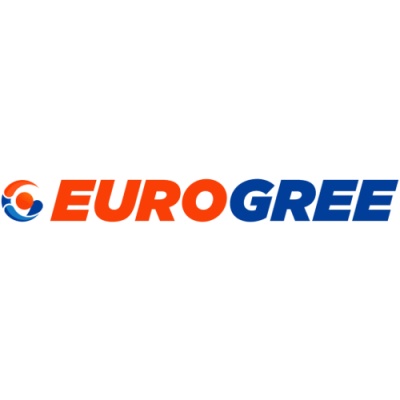Logotipo da marca EUROGREE com texto e símbolo circular colorido