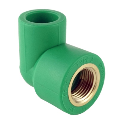 Joelho de cano verde em plástico com bocal metálico roscado
