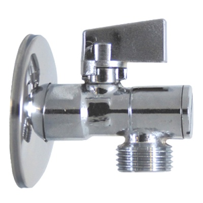 Válvula metálica cromada com manípulo quadrado e chapa de fixação circular