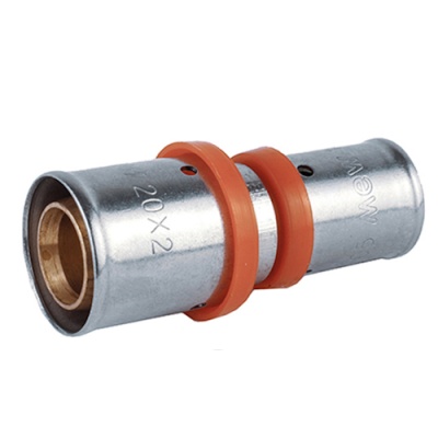 Conector metálico cilíndrico com juntas laranja