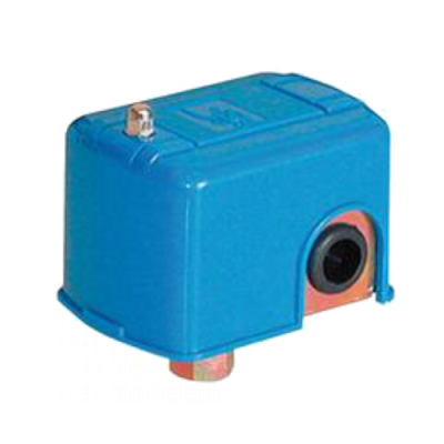 Controlo eletrônico azul com abertura circular preta e base metálica