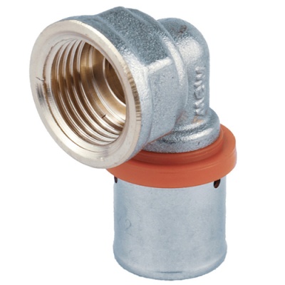 Cotovelo metálico com rosca e detalhe vermelho