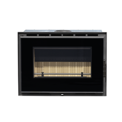 Lareira de inserção metálica preta com porta de vidro