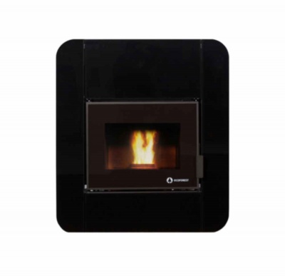 lareira moderna embutida de parede com vidro frontal e chama acesa