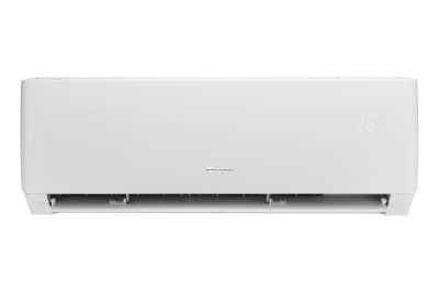 Ar condicionado de parede branco com visor digital