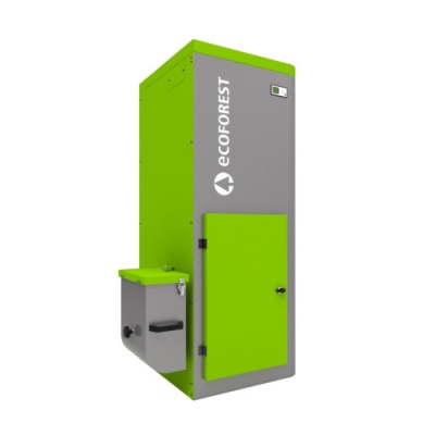 Equipamento industrial verde e cinzento com a inscrição ECOFOREST