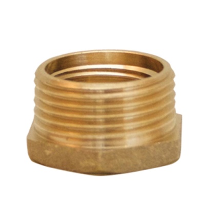 Anilha hexagonal roscada em latão dourado, fundo branco